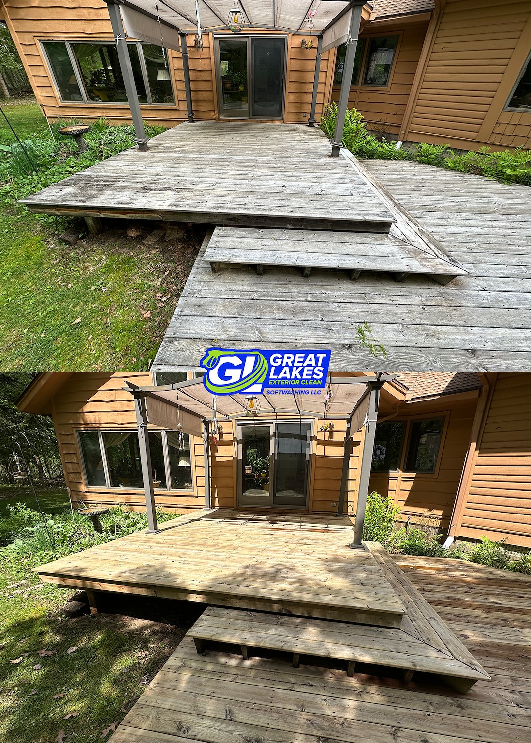 Deck Washing Project in Alpena, MI – A 40-Year-Old Deck Transformed Through Soft Washing